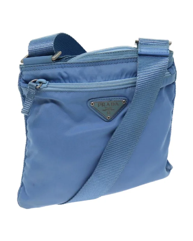 Best handle bags with metallic studs for an edgy, rock-inspired appearance-Blue Nylon Shoulder Bag with Adjustable Strap - Authentic Prada