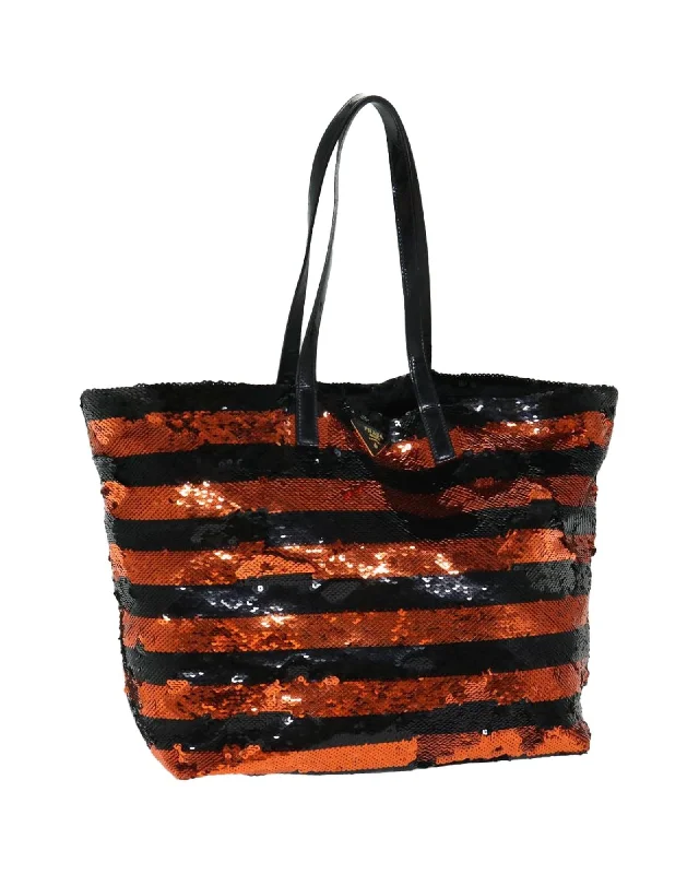 Handle bags with woven designs for a rustic and natural vibe-Orange Nylon Sequin Tote Bag by Prada