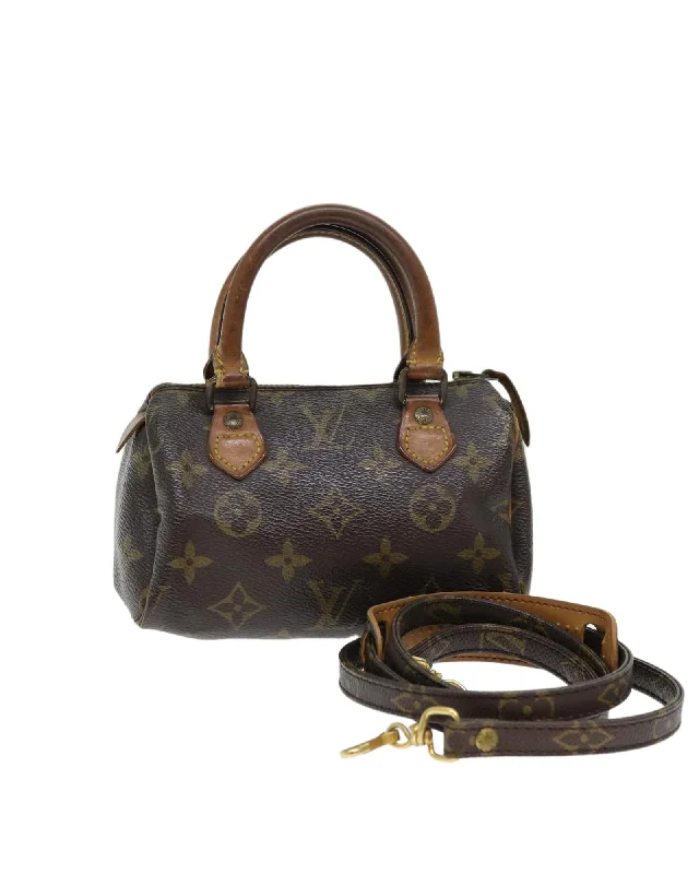 Handle bags with sleek, smooth leather for a polished and professional look-Monogram Canvas Mini Hand Bag with Shoulder Strap - Authentic LV