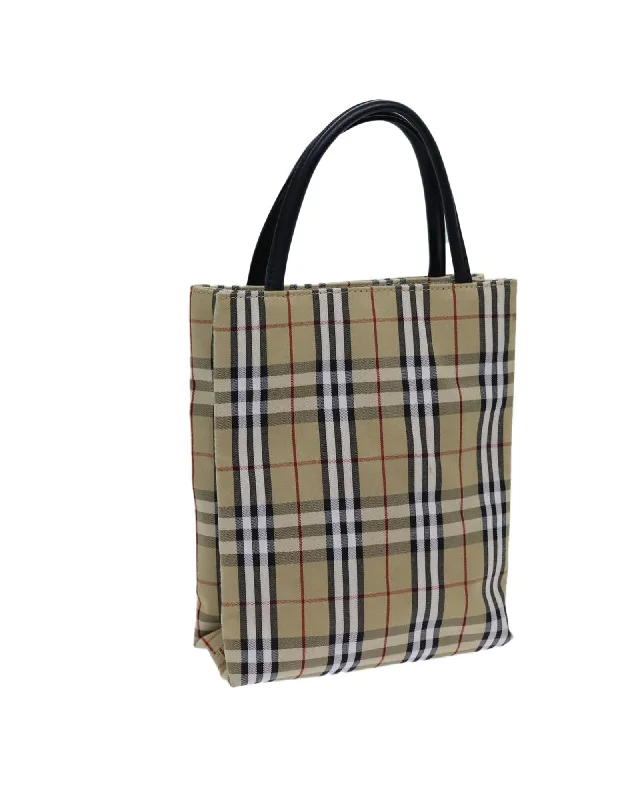 Stylish handle bags with unique zipper designs for a functional, fashionable look-Canvas Hand Bag with Check Pattern and Metal Fittings