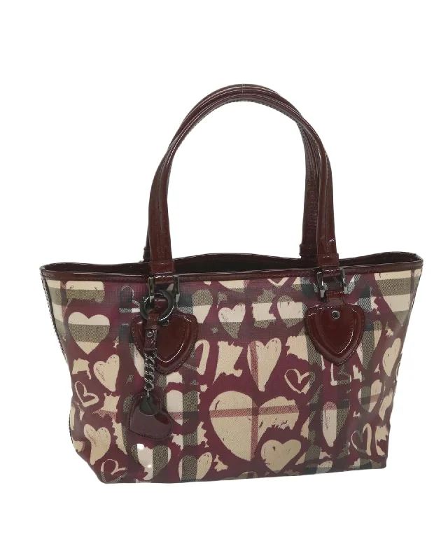 Handle bags with sleek, metal frame designs for a structured, high-fashion appeal-Red PVC Leather Tote Bag with Nova Check Pattern