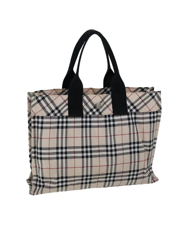 Stylish handle bags with unique zipper designs for a functional, fashionable look-Beige and Black Nylon Hand Bag with Burberrys Iconic Check Pattern