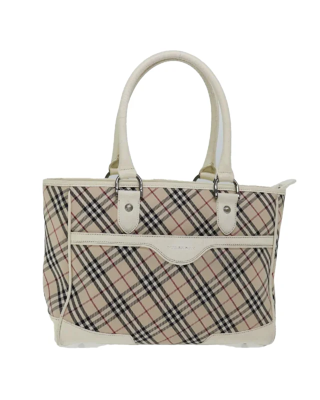 Handle bags with contemporary metal accents for a sleek and polished finish-Canvas Hand Bag with Nova Check Pattern - Beige and White