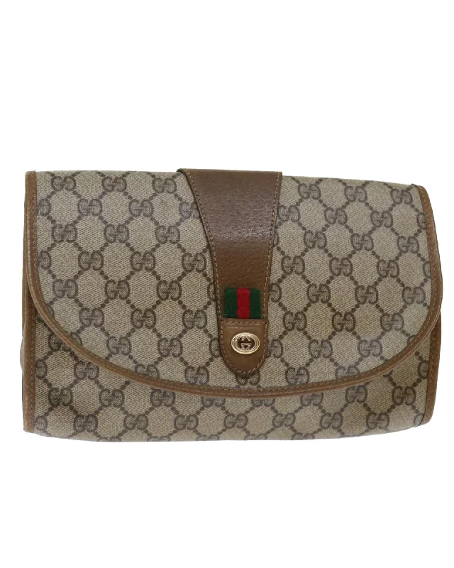 Handle bags with unique knot details for an artistic and sophisticated touch-GG Supreme Web Sherry Line Clutch Bag Beige Green PVC Leather GG Canvas Italy