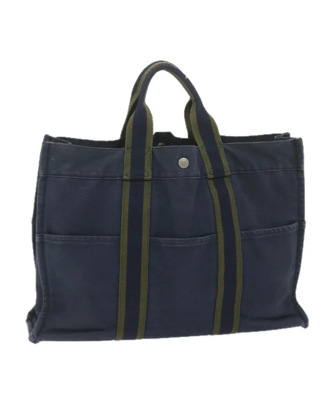 Best handle bags with roomy interiors for carrying all your essentials in style-Canvas Navy Tote Bag with Accessories - CD Rank