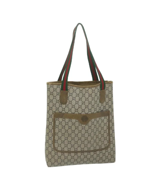 Handle bags with top handles and removable straps for versatile styling options-Supreme Web Tote Bag in Beige Red and Green PVC Leather and GG Canvas