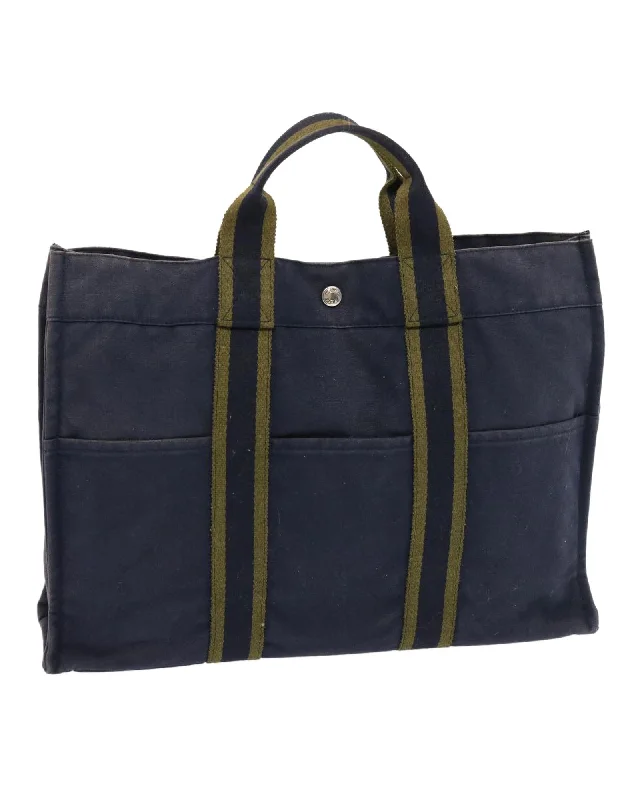 Best handle bags with leather straps for a sleek, elegant look-Canvas Hand Bag with Navy and Khaki Color by Hermes