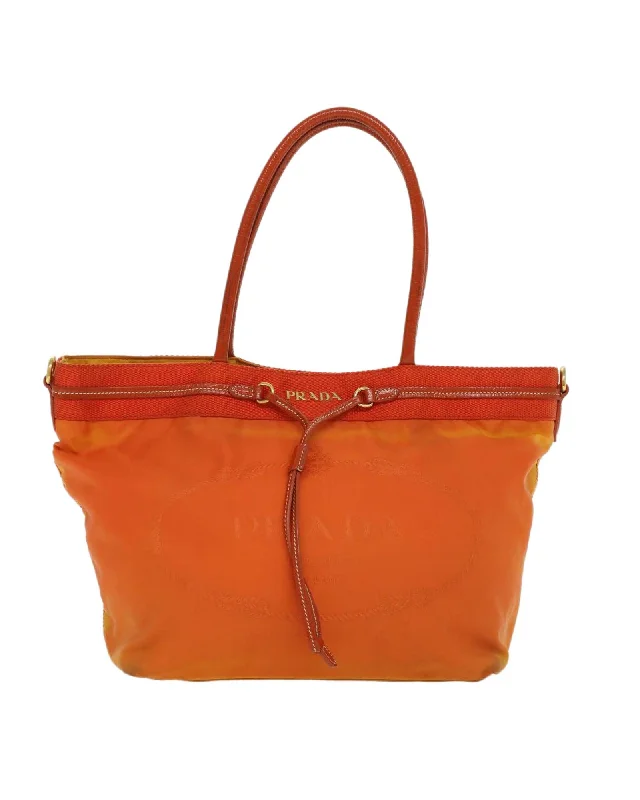 Handle bags with floral prints for a feminine and playful aesthetic-Orange Nylon Tote Bag with Guarantee Card - C Rank