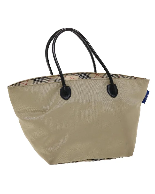 Stylish handle bags with soft, leather textures for a comfortable and luxurious feel-Beige Nylon Tote Bag with Nova Check Pattern