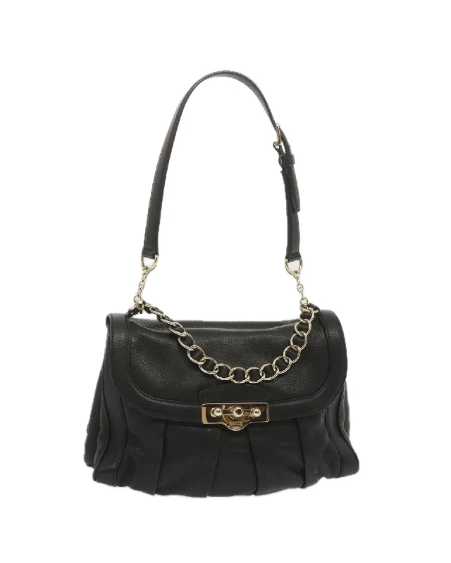 Handle bags with unique shapes for a creative, fashion-forward appearance-Leather Chain Hand Bag in Black