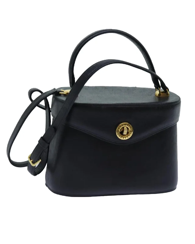 Best handle bags with sporty, casual designs for a laid-back, stylish vibe-Black Leather 2-Way Handbag with Shoulder Strap