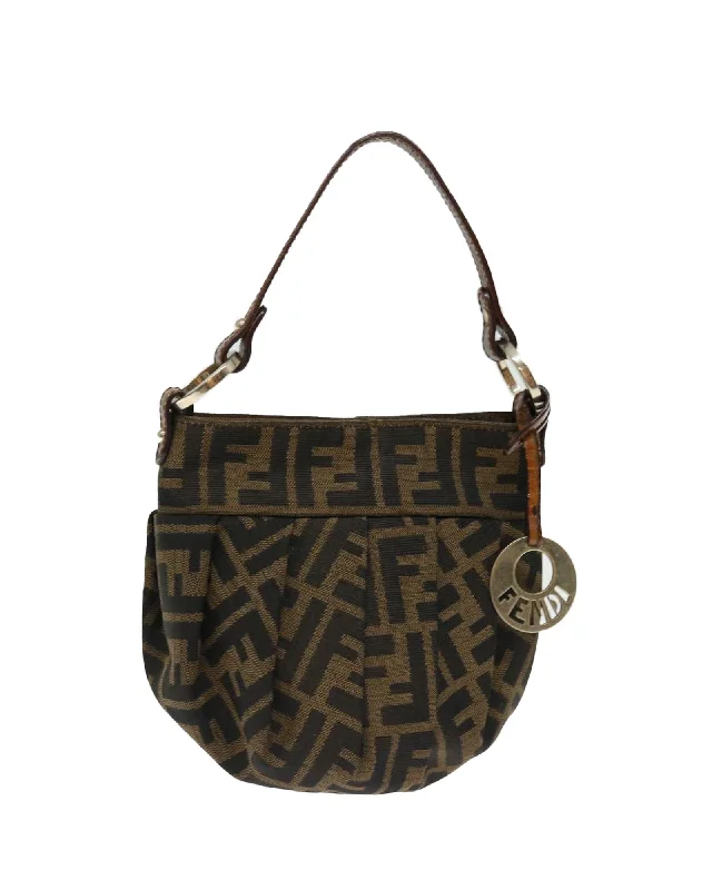 Best handle bags with roomy interiors for carrying all your essentials in style-Brown Canvas Mini Hand Bag with Fendis Iconic Zucca Design