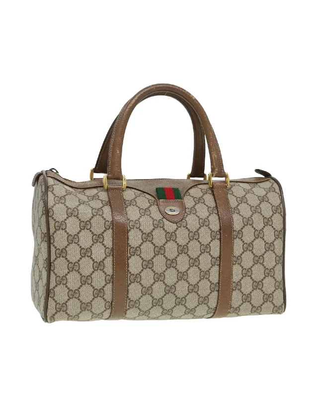 Small tote bags perfect for quick errands -GG Supreme Web Sherry Line Boston Bag PVC Leather