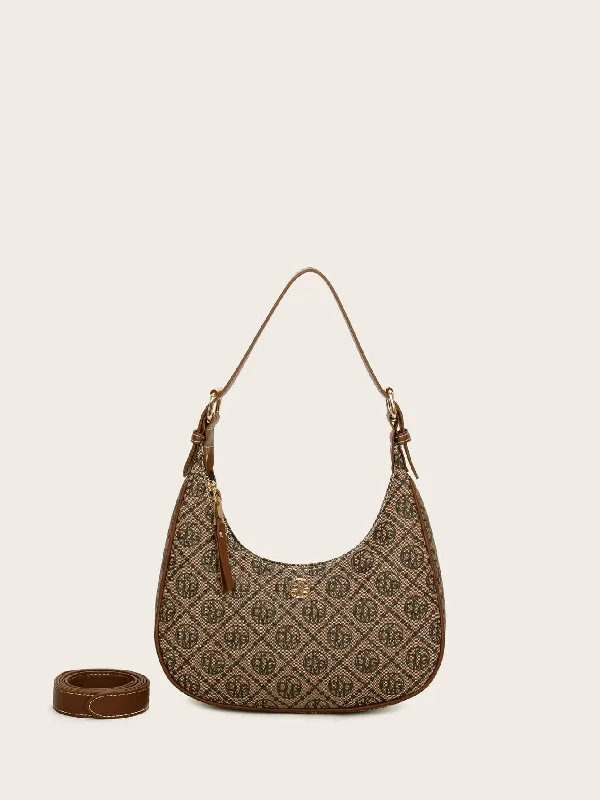 Best handle bags with easy-to-clean materials for low-maintenance, long-lasting wear-Vintage Retro Pattern Design Pu Zipper Closure Shoulder Bag