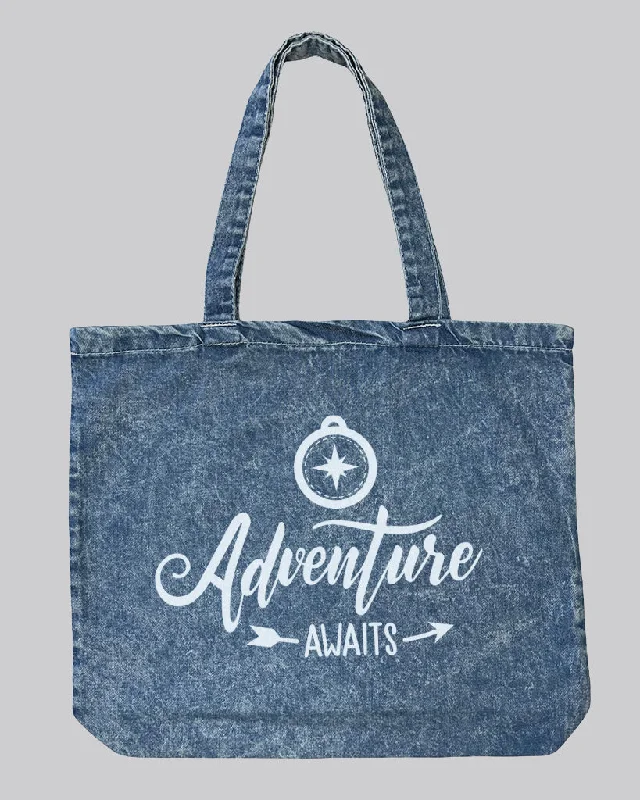 Tote bags with vintage clasps for nostalgia -Washed Denim Canvas Tote Bags Promotional - Canvas Tote Bags Custom Printed