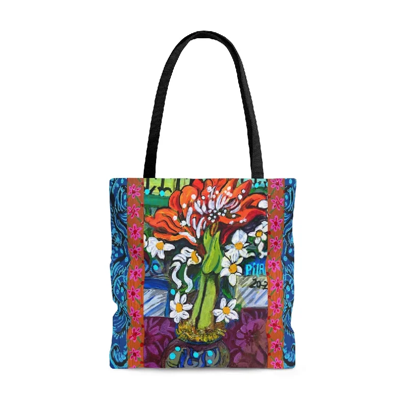 Tote bags with inner compartments for organization -Tote Bag - "Winter Amaryllis"