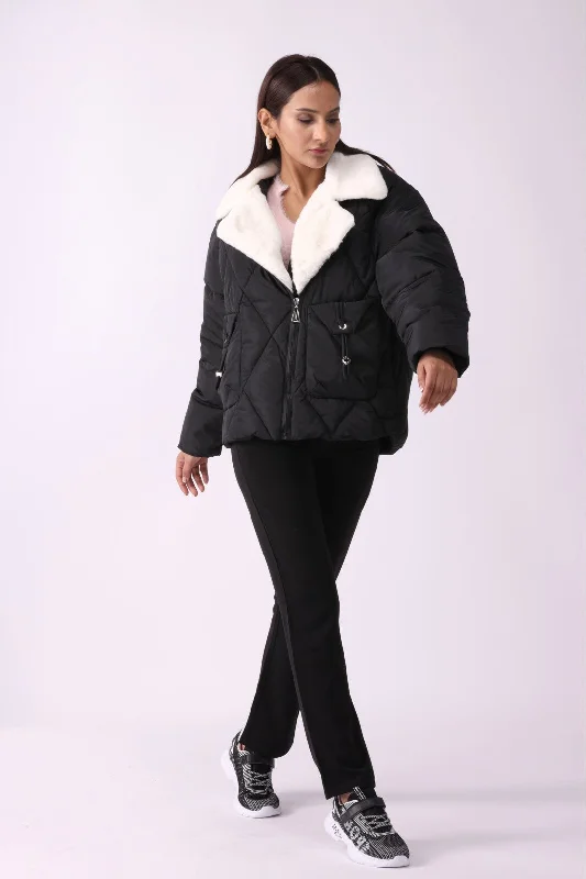 Stylish handle bags with animal print designs for a bold, wild touch-Women Puffer Black Jacket